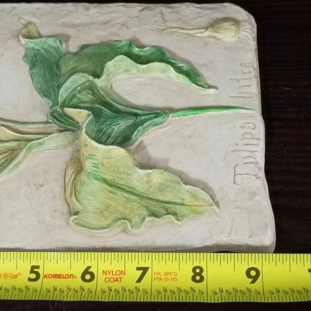 Hen-Feathers Hand-Cast Hand-Painted 3D Botanical Wall Plaque Tulip Design